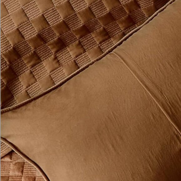 Velvet Quilt Set Terracotta Copper Brown‎ Textured Modern Luxury Bedding - Picture 4 of 5